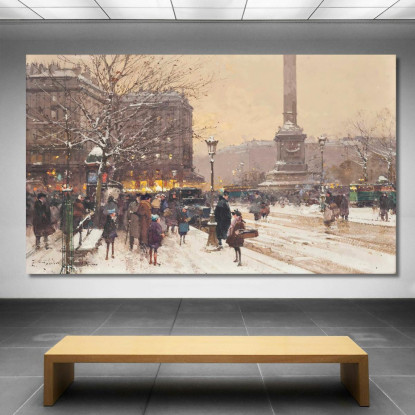 Figure Nella Neve Place De Concorde Parigi Eugène Galien-Laloue egl10 quadro stampato su tela