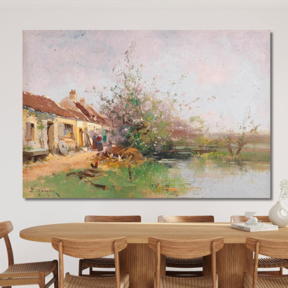 Giornata Di Primavera Sulla Riva Del Torrente Eugène Galien-Laloue egl12 quadro stampato su tela