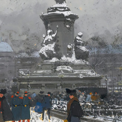 Place De La République Neige Eugène Galien-Laloue egl16 quadro stampato su tela