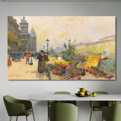 Il Mercato Dei Fiori In Città Eugène Galien-Laloue egl31 quadro stampato su tela