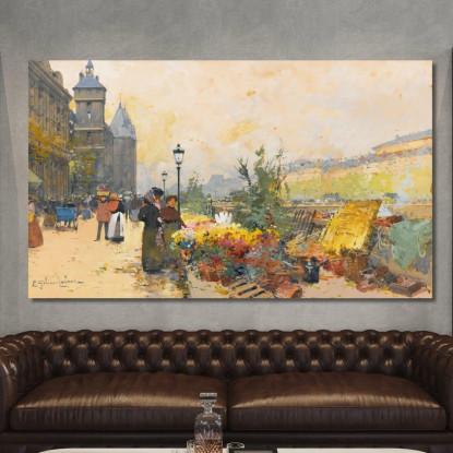 Il Mercato Dei Fiori In Città Eugène Galien-Laloue egl31 quadro stampato su tela