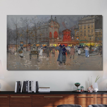 Il Moulin Rouge Parigi Eugène Galien-Laloue egl32 quadro stampato su tela