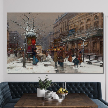 Boulevard Di Parigi In Inverno Eugène Galien-Laloue egl48 quadro stampato su tela