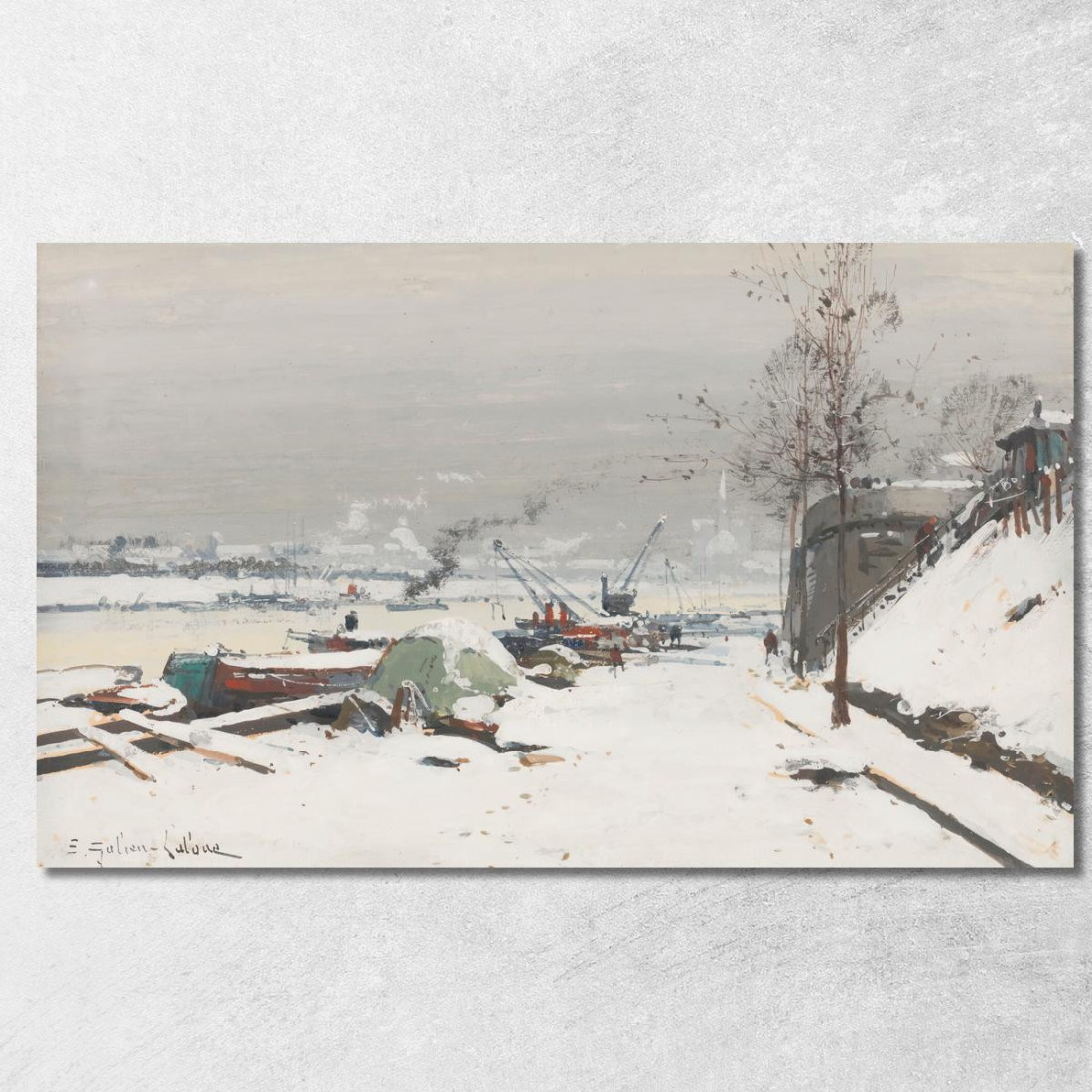 Quai De Bercy Sotto La Neve Eugène Galien-Laloue egl62 quadro stampato su tela