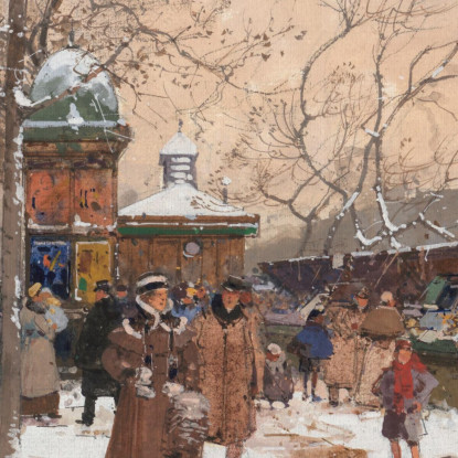 Quai De La Mégisserie Sotto La Neve Eugène Galien-Laloue egl63 quadro stampato su tela