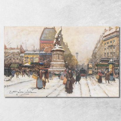 La Place De Clichy Nella Neve Parigi Eugène Galien-Laloue egl69 quadro stampato su tela