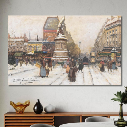 La Place De Clichy Nella Neve Parigi Eugène Galien-Laloue egl69 quadro stampato su tela