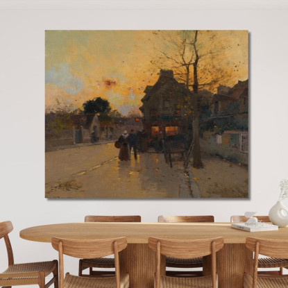 Villaggio Una Sera D'Autunno Eugène Galien-Laloue egl74 quadro stampato su tela