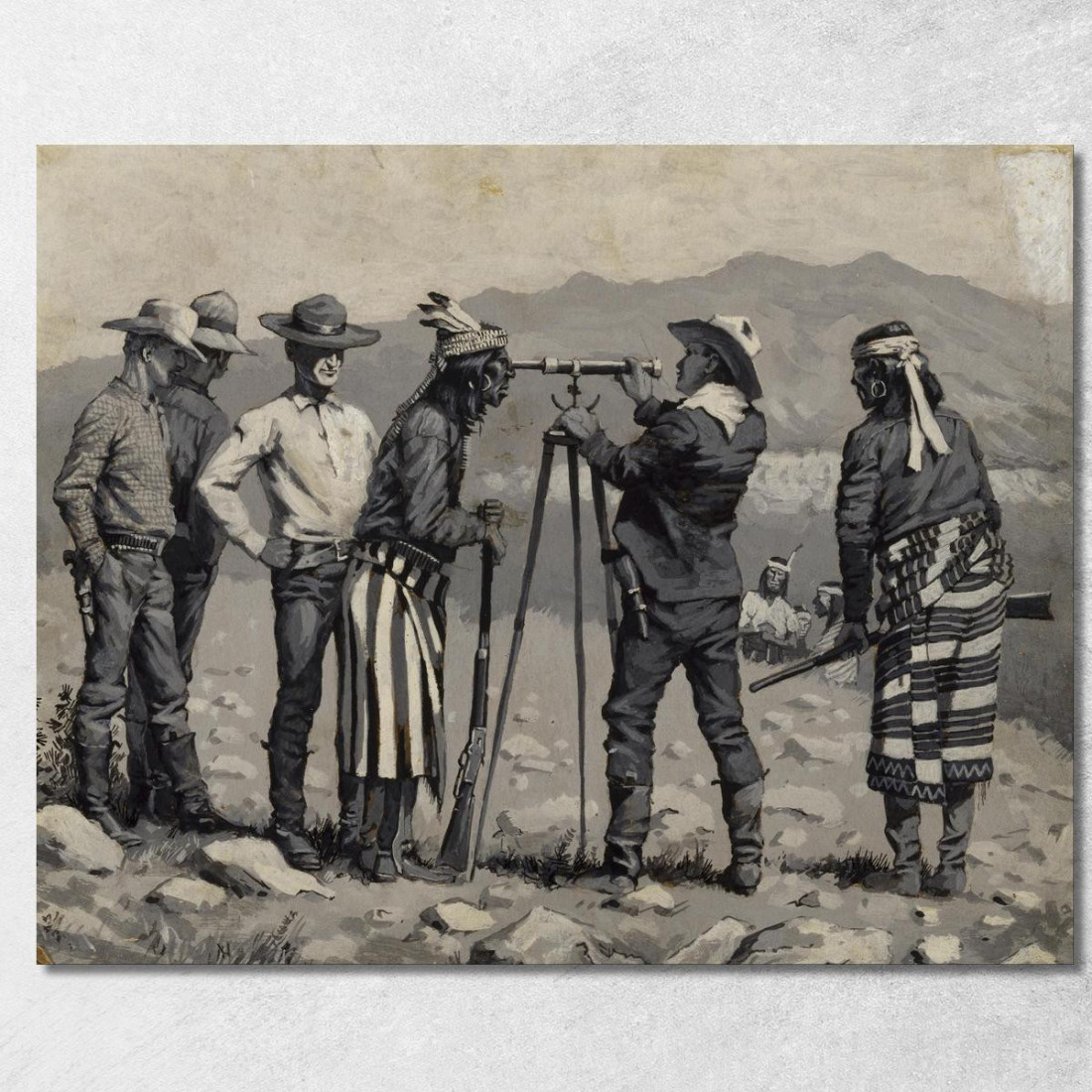 Guardando Attraverso Il Telescopio Frederic Remington frm23 quadro stampato su tela Guardando Attraverso Il Telescopio Frederic Remington frm23 quadro stampato su tela