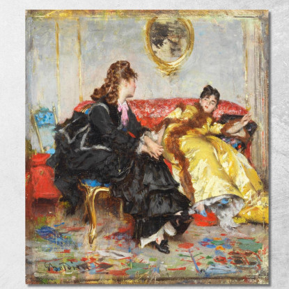 Due Signore Sedute In Un Interno Giovanni Boldini gbd19 quadro stampato su tela