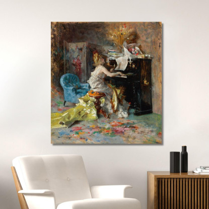 Signora Al Pianoforte Woman At A Piano Giovanni Boldini gbd79 quadro stampato su tela