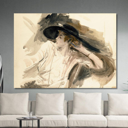 Giovane Donna Che Indossa Un Grande Cappello Giovanni Boldini gbd94 quadro stampato su tela