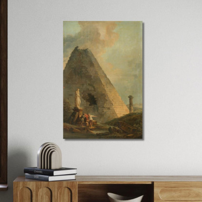 Capriccio Con La Piramide Cestia E Viaggiatori In Un Paesaggio All'Italiana Hubert Robert hrb4 quadro stampato su tela