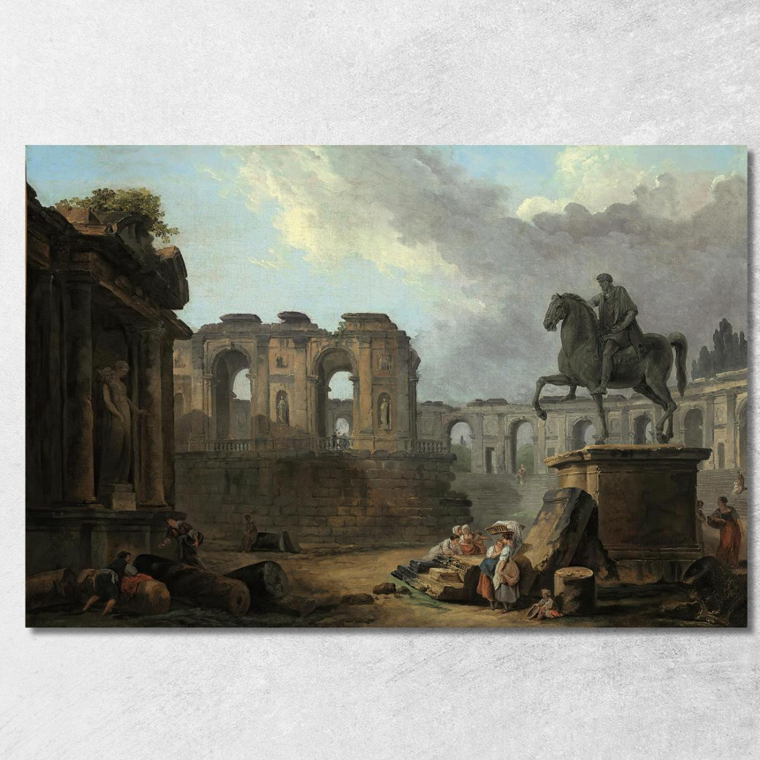 Capriccio Romano Con Lavandaie Presso La Statua Di Marco Aurelio Hubert Robert hrb13 quadro stampato su tela Capriccio Romano Con Lavandaie Presso La Statua Di Marco Aurelio Hubert Robert hrb13 quadro stampato su tela