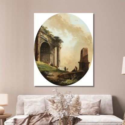 Mandriani E Il Loro Bestiame Davanti A Un Arco E Un Obelisco In Rovina Hubert Robert hrb33 quadro stampato su tela