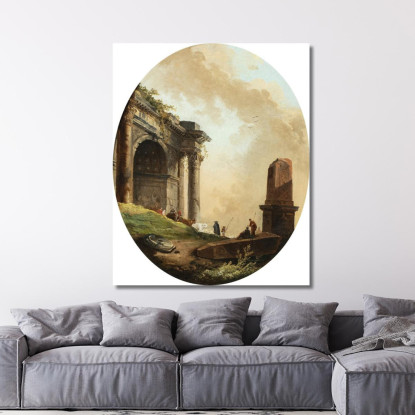Mandriani E Il Loro Bestiame Davanti A Un Arco E Un Obelisco In Rovina Hubert Robert hrb33 quadro stampato su tela