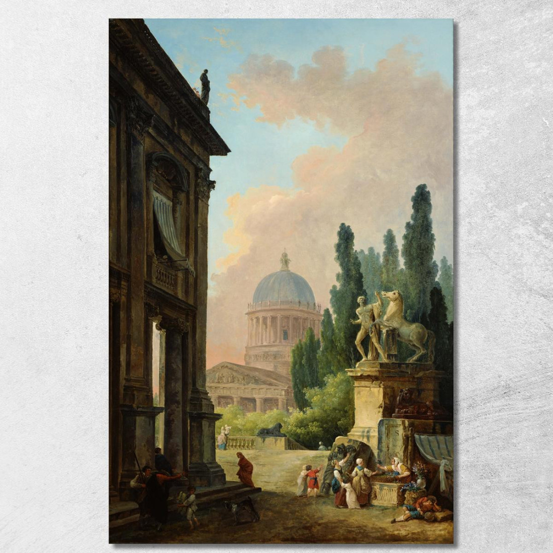 Veduta Immaginaria Di Roma Con Il Domatore Di Cavalli Del Monte Cavallo E Una Chiesa Hubert Robert hrb44 quadro stampato su tel Veduta Immaginaria Di Roma Con Il Domatore Di Cavalli Del Monte Cavallo E Una Chiesa Hubert Robert hrb44 quadro stampato su tel