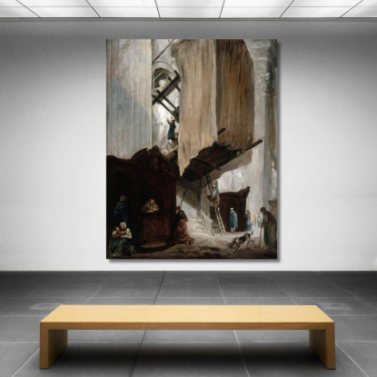 Scultore Che Lavora Alla Statua Di Un Santo In San Pietro Roma Hubert Robert hrb88 quadro stampato su tela