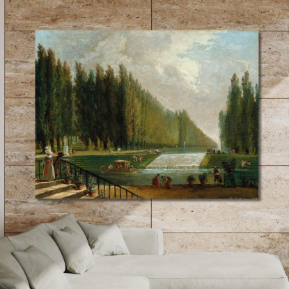 Il Parco Di Una Villa Di Campagna Con Figure Che Passeggiano Vicino A Una Cascata D'Acqua Hubert Robert hrb108 quadro stampato