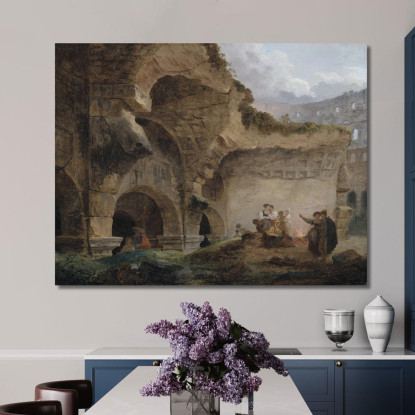 Lavandaie Nelle Rovine Del Colosseo Hubert Robert hrb132 quadro stampato su tela