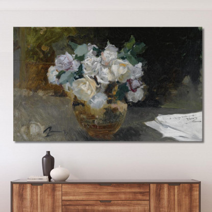 Natura Morta Di Rose Bianche Bouquet Di Rose Bianche Joaquín Sorolla jsr10 quadro stampato su tela