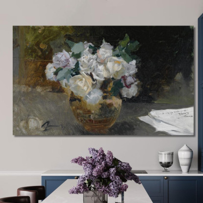 Natura Morta Di Rose Bianche Bouquet Di Rose Bianche Joaquín Sorolla jsr10 quadro stampato su tela