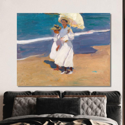 In Riva Al Mare Joaquín Sorolla jsr13 quadro stampato su tela