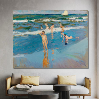 Bambini In Mare Spiaggia Di Valencia Bambini In Mare Spiaggia Di Valencia Joaquín Sorolla jsr69 quadro stampato su tela