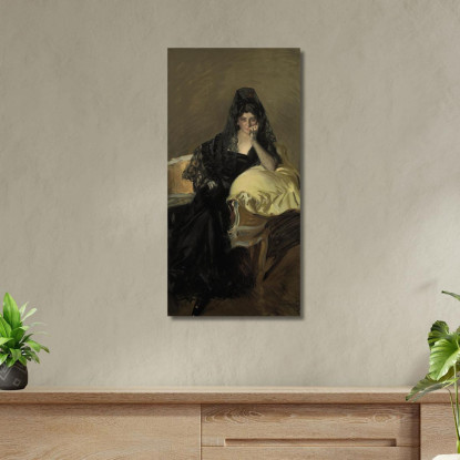 Ritratto Della Señora De Urcola Che Indossa Una Mantiglia Nera Joaquín Sorolla jsr86 quadro stampato su tela
