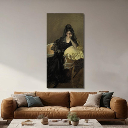 Ritratto Della Señora De Urcola Che Indossa Una Mantiglia Nera Joaquín Sorolla jsr86 quadro stampato su tela
