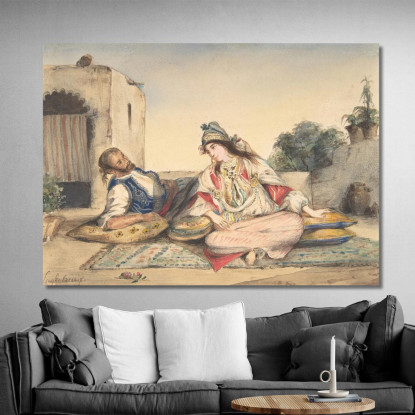 Una Coppia Marocchina Sulla Loro Terrazza Eugène Delacroix edx3 quadro stampato su tela