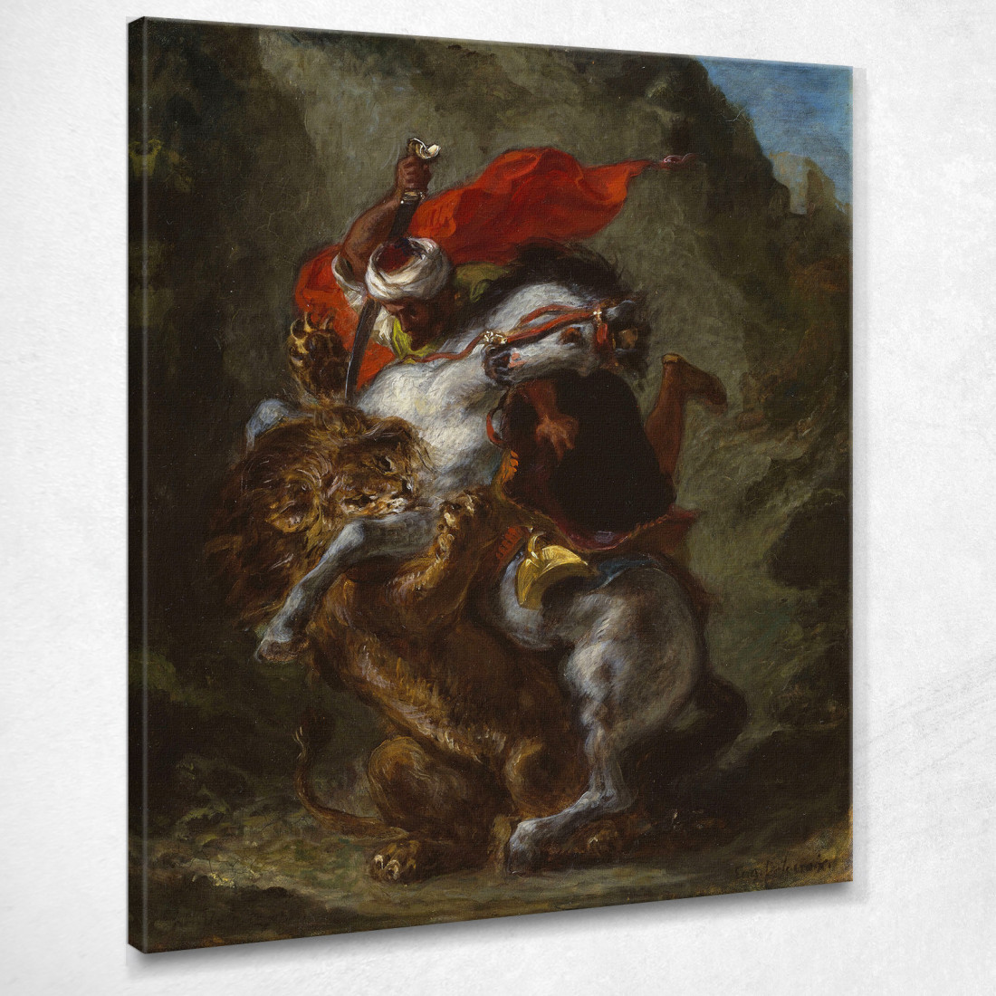 Cavaliere Arabo Attaccato Da Un Leone Eugène Delacroix edx10 quadro stampato su tela Cavaliere Arabo Attaccato Da Un Leone Eugène Delacroix edx10 quadro stampato su tela