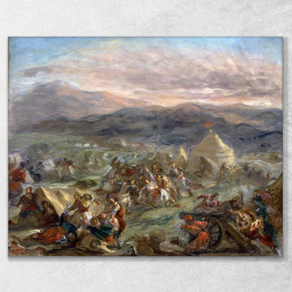 Botzaris Sorprende L'Accampamento Turco E Cade Ferito A Morte Eugène Delacroix edx16 quadro stampato su tela