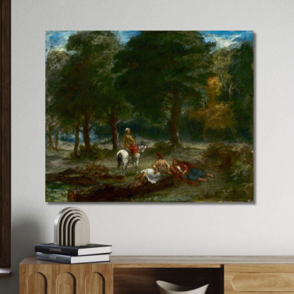Uomini Di Cavalleria Greci Che Riposano Nella Foresta Eugène Delacroix edx45 quadro stampato su tela