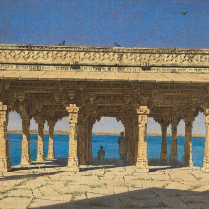 Serata Su Un Lago. Un Padiglione Sull'Argine Di Marmo A Rajnagar Principato Di Udaipur Vasily Vereshchagin vvr19 quadro stampat