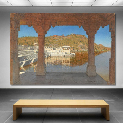 Rajnagar. Terrapieno Di Marmo Decorato Con Bassorilievi Su Un Lago A Udaipur Vasily Vereshchagin vvr45 quadro stampato su tela