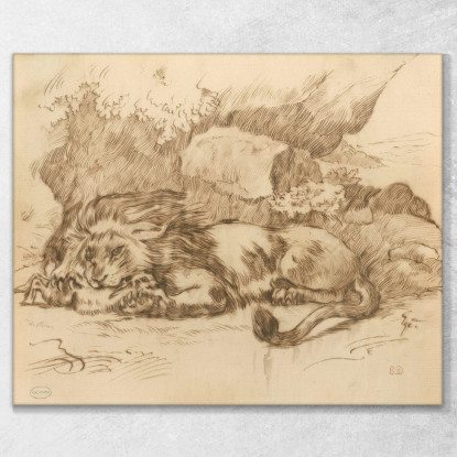 Leone Che Divora Un Coniglio Eugène Delacroix edx71 quadro stampato su tela