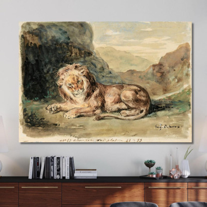 Leone Sdraiato In Un Paesaggio Eugène Delacroix edx73 quadro stampato su tela
