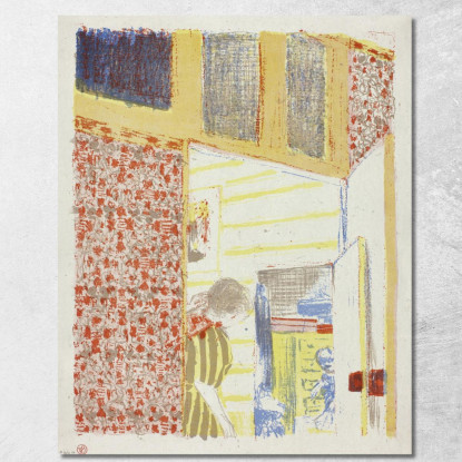 Interno Con Carta Da Parati Rosa Iii Édouard Vuillard evu36 quadro stampato su tela