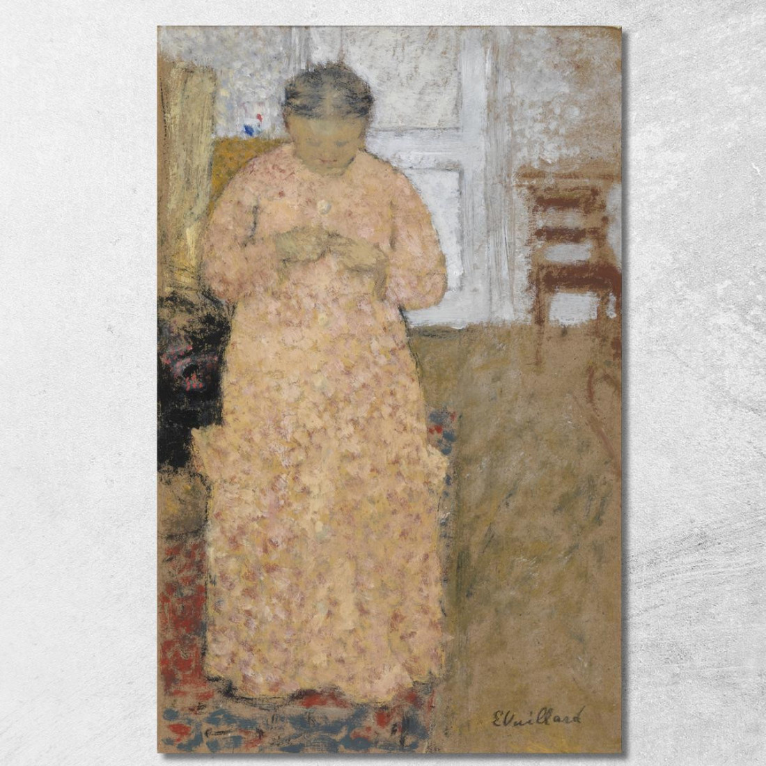 Donna Che Lavora A Maglia In Abito Rosa Édouard Vuillard evu42 quadro stampato su tela Donna Che Lavora A Maglia In Abito Rosa Édouard Vuillard evu42 quadro stampato su tela