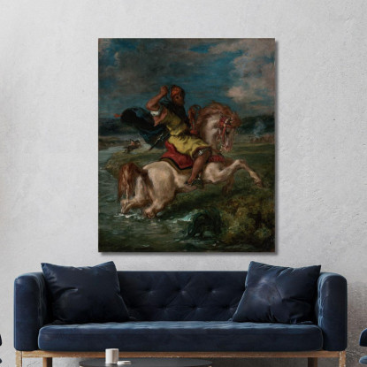 Cavaliere Marocchino Che Attraversa Un Guado Eugène Delacroix edx81 quadro stampato su tela