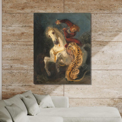 Cavaliere Attaccato Da Un Giaguaro Eugène Delacroix edx99 quadro stampato su tela