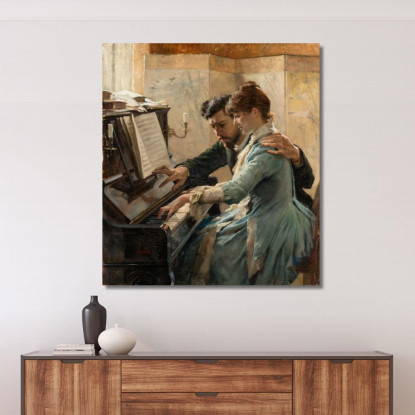 Al Pianoforte Albert Edelfelt aed3 quadro stampato su tela