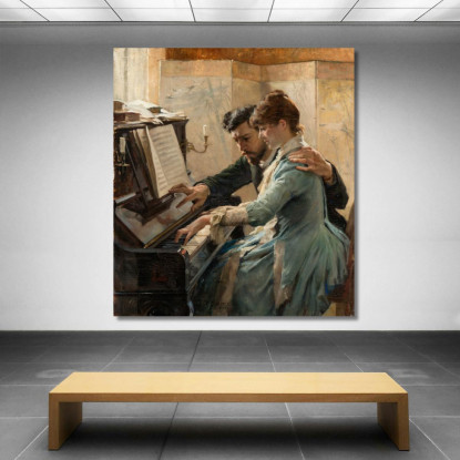 Al Pianoforte Albert Edelfelt aed3 quadro stampato su tela