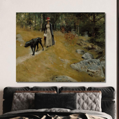 Sulla Riva Annie Edelfelt Con Un Cane Albert Edelfelt aed69 quadro stampato su tela