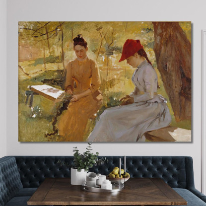 Le Sorelle Dell'Artista Annie E Berta Legano Ghirlande Albert Edelfelt aed125 quadro stampato su tela