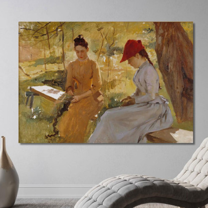 Le Sorelle Dell'Artista Annie E Berta Legano Ghirlande Albert Edelfelt aed125 quadro stampato su tela