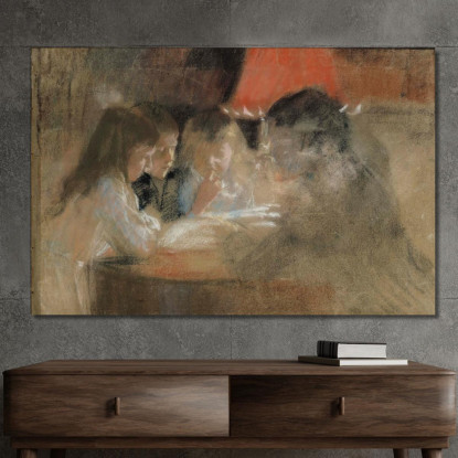 La Famiglia Brandt Bambini Alla Lampada Albert Edelfelt aed129 quadro stampato su tela