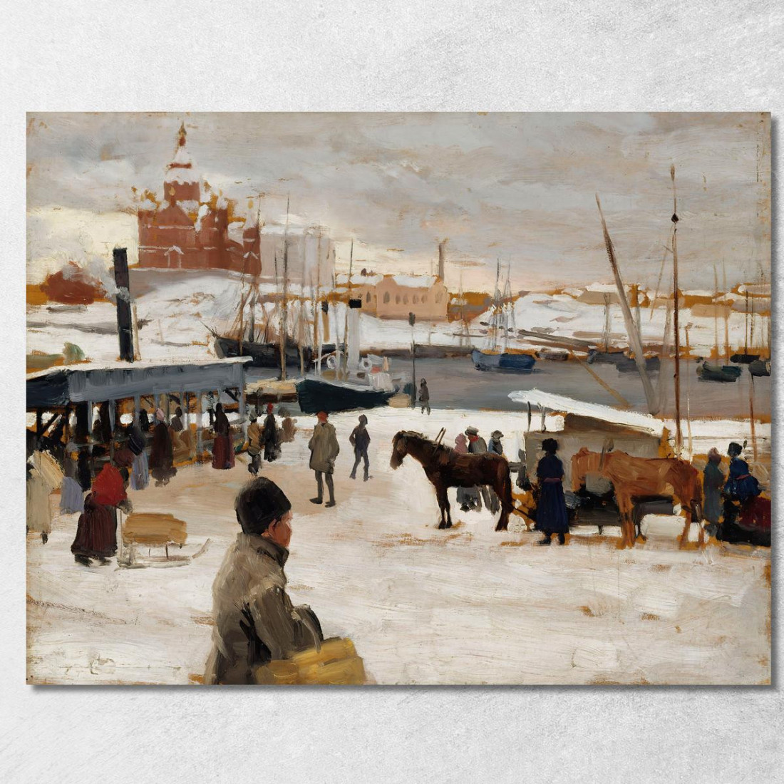 Giorno Invernale Nella Piazza Del Mercato Di Helsinki Albert Edelfelt aed148 quadro stampato su tela