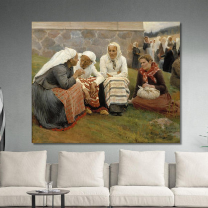 Donne Fuori Dalla Chiesa A Ruokolahti Albert Edelfelt aed152 quadro stampato su tela